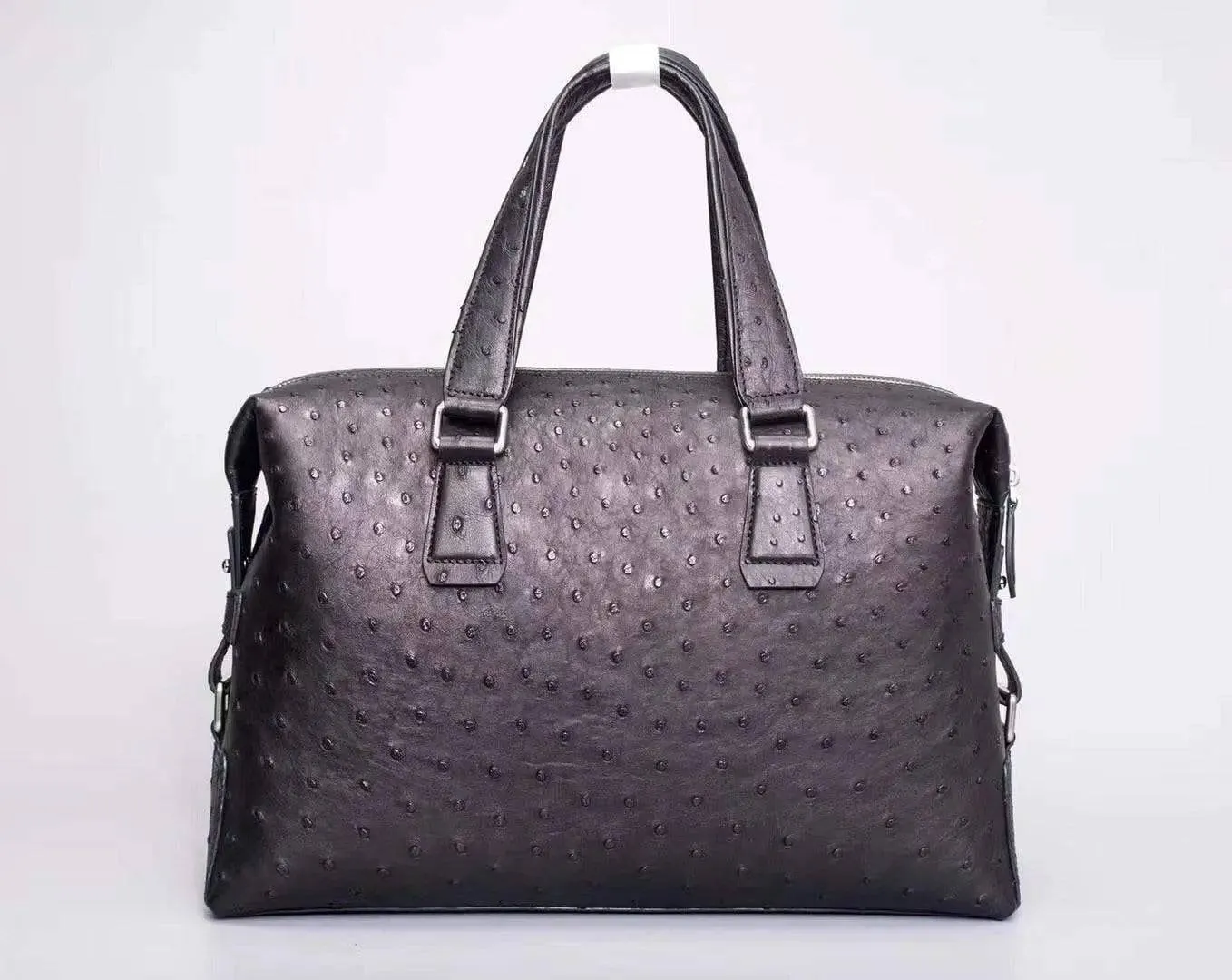 Genuine Ostrich Leather Briefcase Tote Bag Black