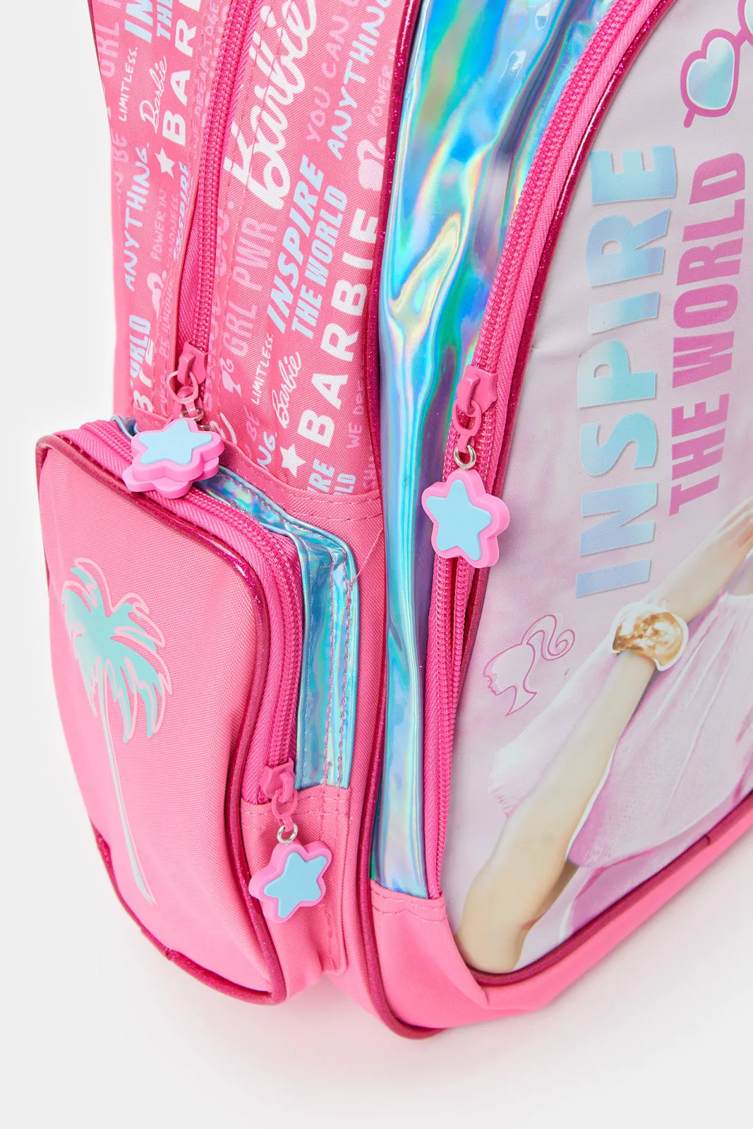 Girl Pink And Blue Barbie Print Backpack