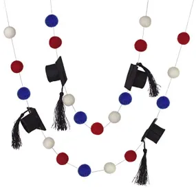 Graduation Cap Felt Garland- Red Blue White with BLACK tassels