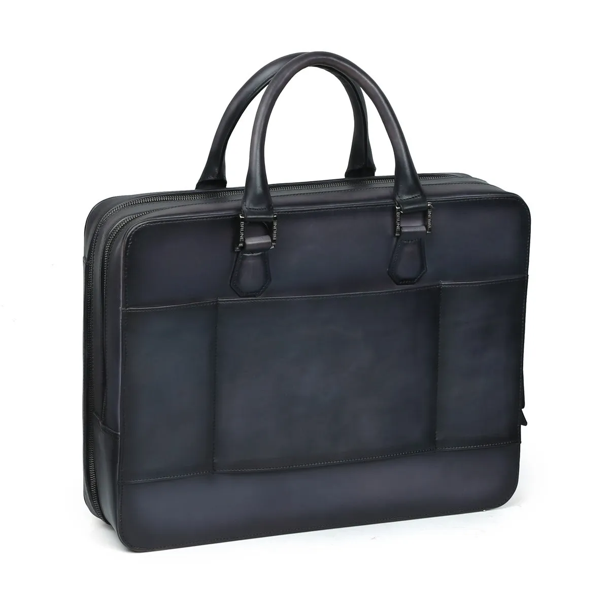 Grey Leather Embossed Lion Laptop Briefcase with Organizer Compartment by Brune & Bareskin