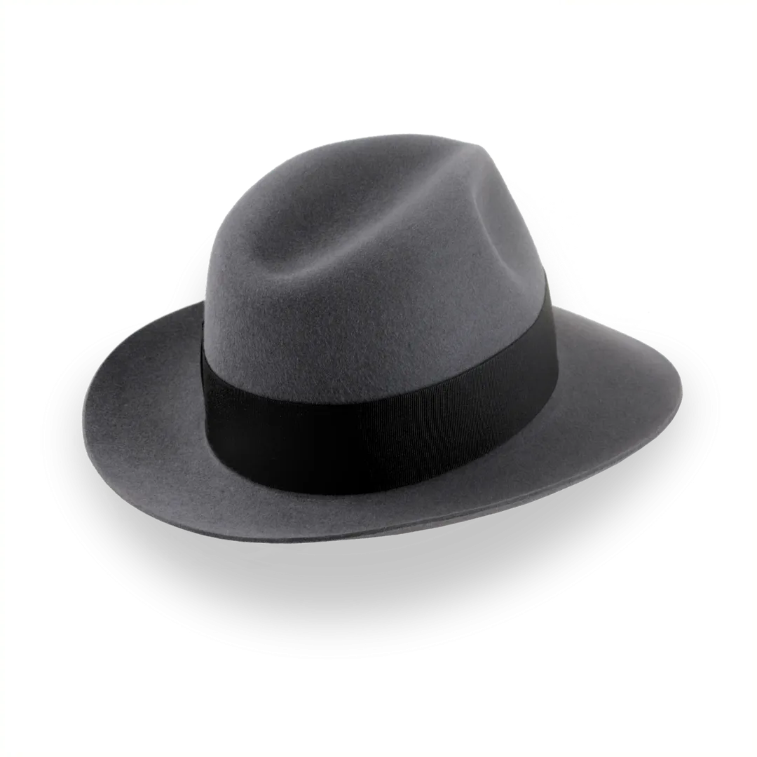 Grey Wide Brim Center-Dent Fedora in High-quality Fur Felt | The Silkstone