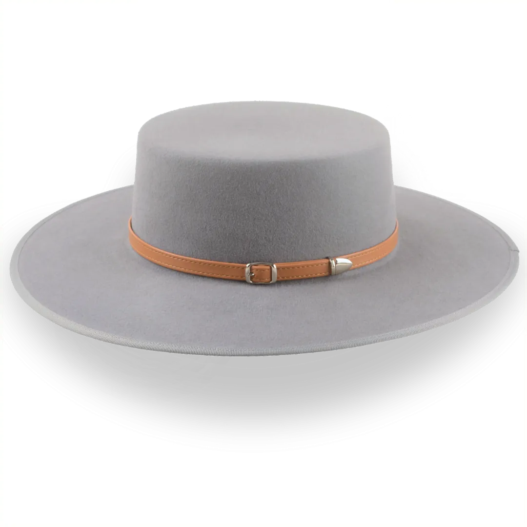 Grey Wide Brim Flat Top Cowboy Hat in High-Quality Fur Felt | The Tycoon