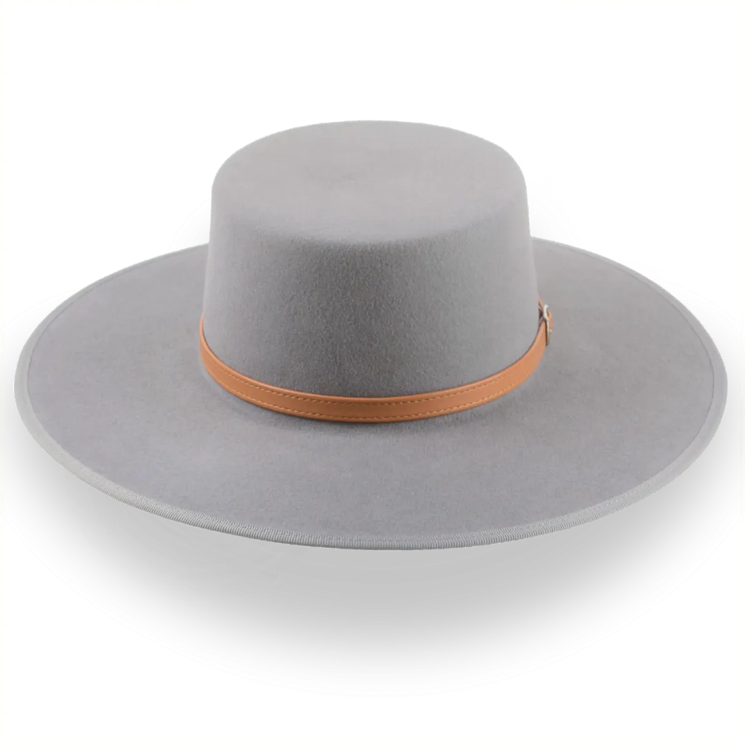 Grey Wide Brim Flat Top Cowboy Hat in High-Quality Fur Felt | The Tycoon