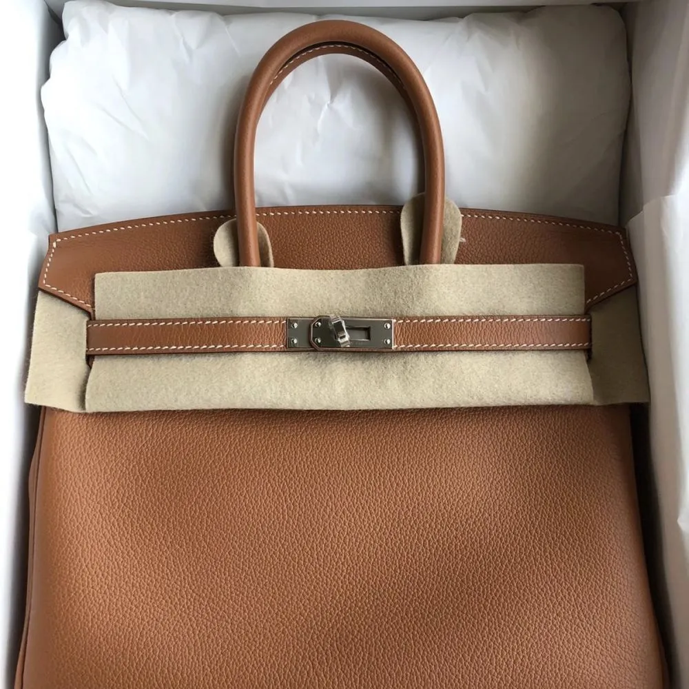 Hermès Birkin Limited Edition 25 Gold/Gris Tourterelle Verso Taurillon Novillo Palladium Hardware PHW