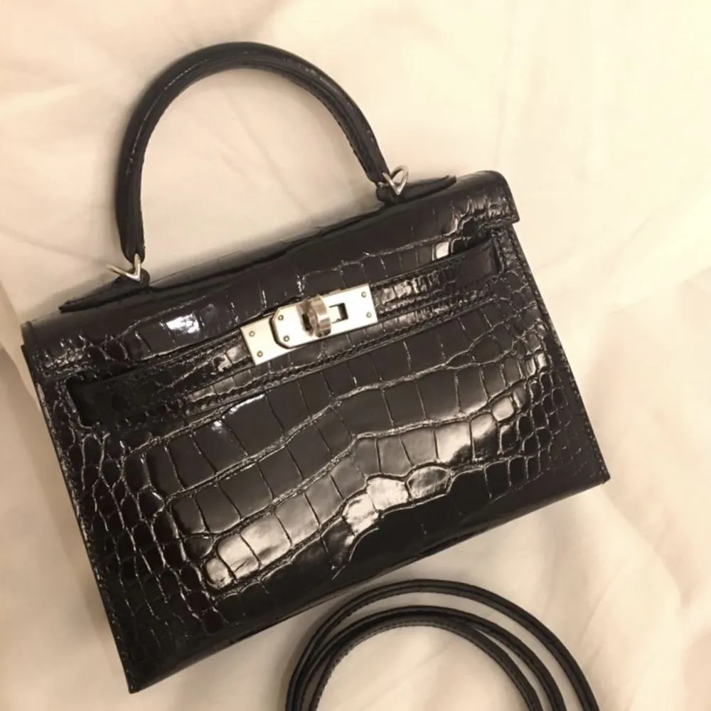 Hermès Kelly 20 Noir (Black) Sellier Alligator Mississippi Lisse Palladium Hardware PHW