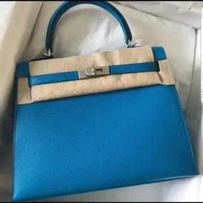 Hermès Kelly 25 Bleu Zanzibar Sellier Epsom Palladium Hardware PHW