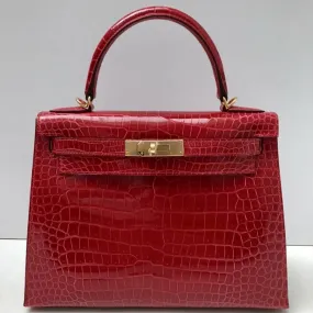 Hermès Kelly 28 Braise Sellier Crocodile Porosus Lisse Gold Hardware GHW