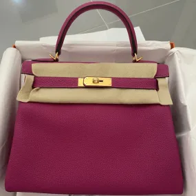 Hermès Kelly 28 Rose Pourpre Togo Gold Hardware GHW