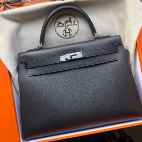 Hermès Kelly 32 Noir (Black) Epsom Palladium Hardware PHW