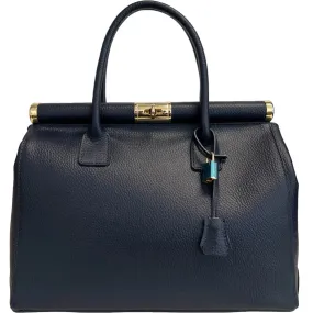 Italian Leather Handbag with Shoulder Strap-Black