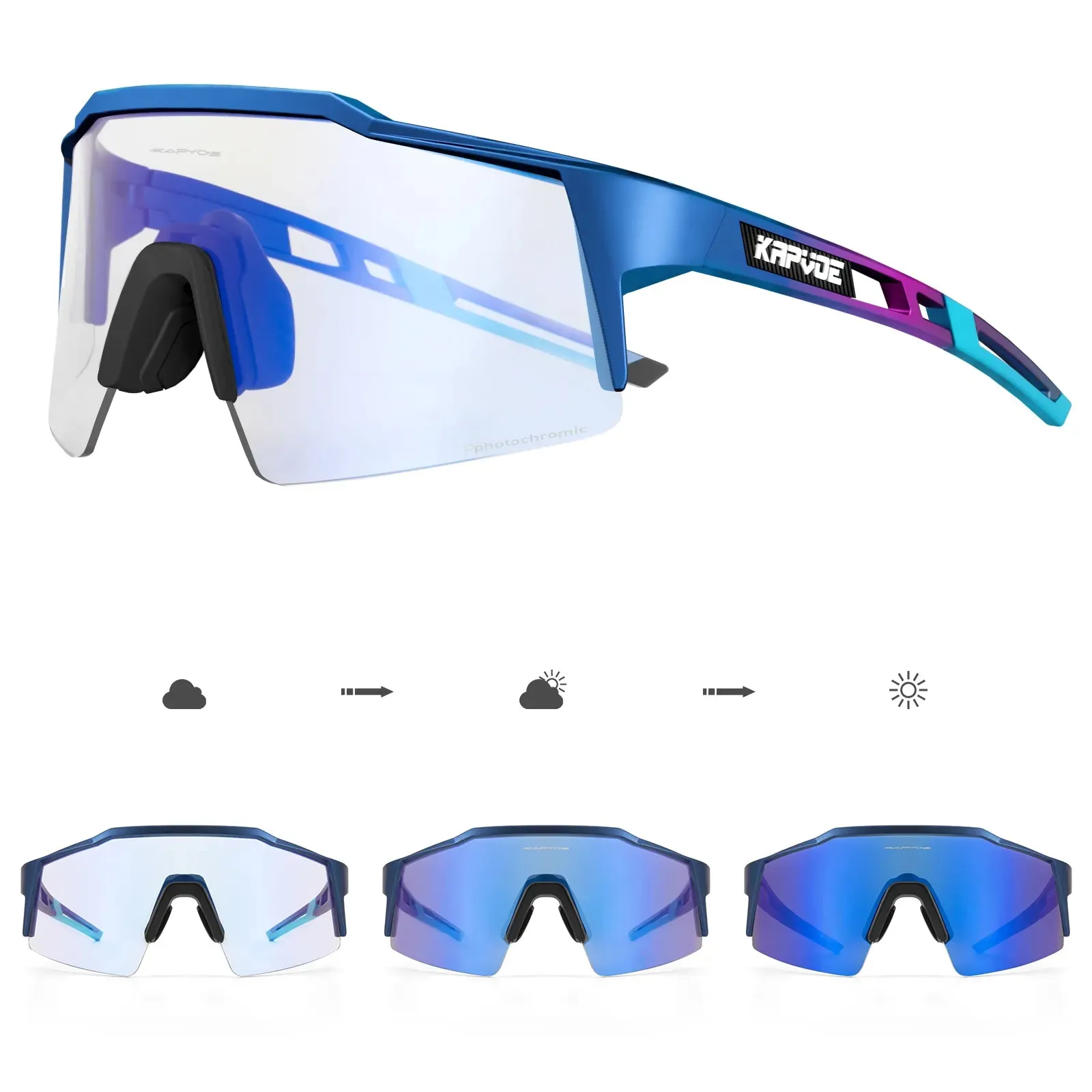 Kapvoe Red Photochromic Cycling Sunglasses Men UV400 Outdoor Bicycle Sunglasses Blue Glasses New Cycl Mountain Goggles Eyewear