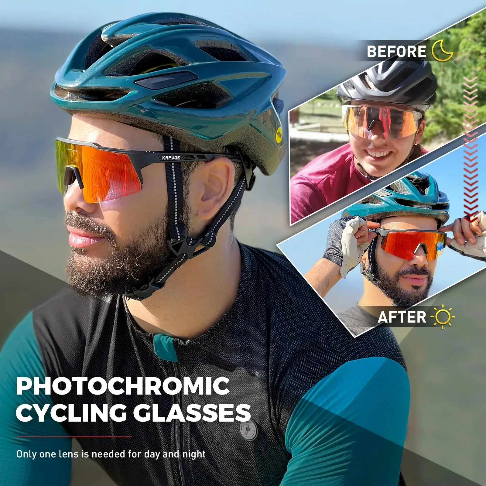 Kapvoe Red Photochromic Cycling Sunglasses Men UV400 Outdoor Bicycle Sunglasses Blue Glasses New Cycl Mountain Goggles Eyewear