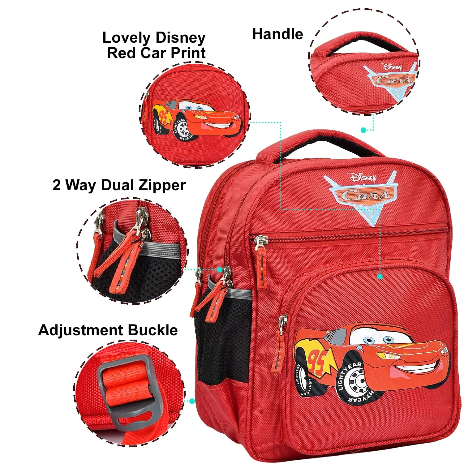 Kuber Industries Fictional Car School Bag | Kids School Bags | Student Bookbag | Spacious School Bag | School Bag for Girls & Boys | School Backpack for Kids | 4 Compartments School Bag | Red