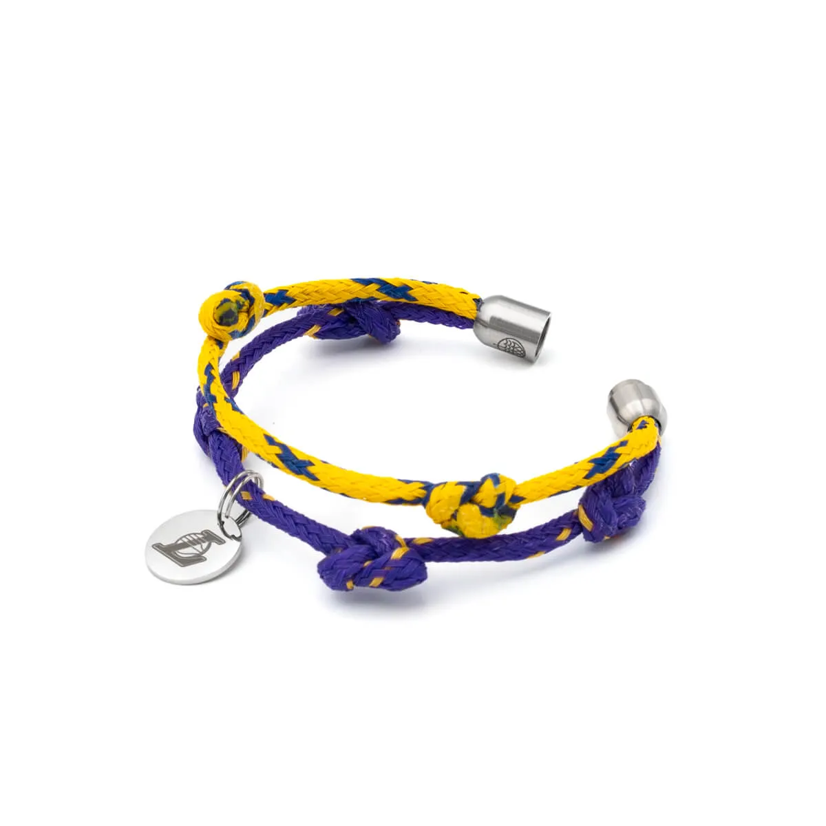 LA Lakers Bracenet Purple & Gold Upcycled Fishing Net Logo Charm Bracelet