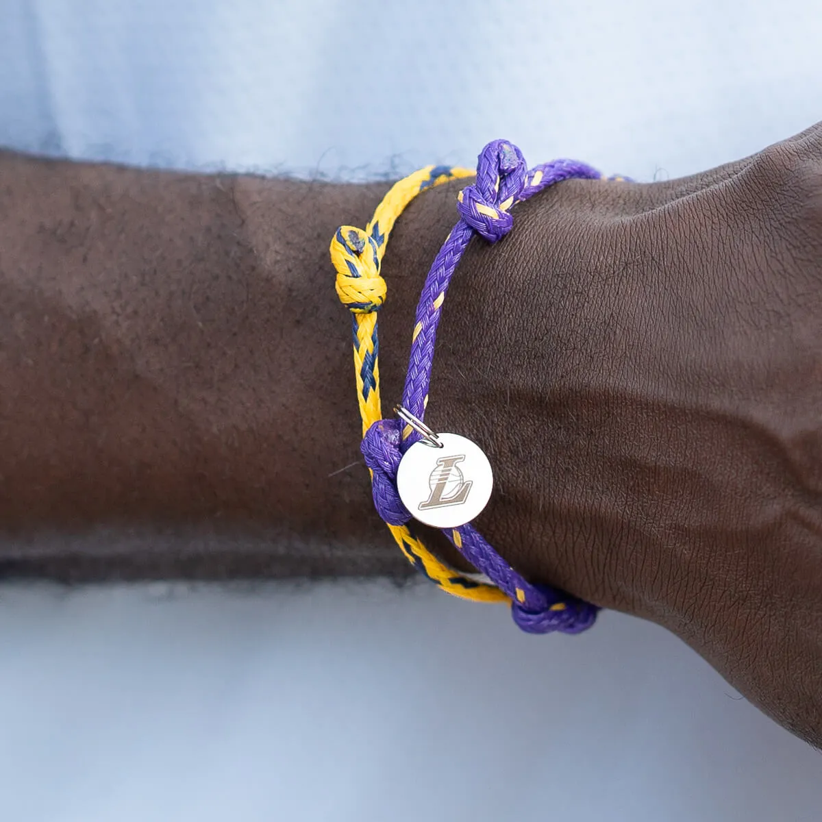 LA Lakers Bracenet Purple & Gold Upcycled Fishing Net Logo Charm Bracelet