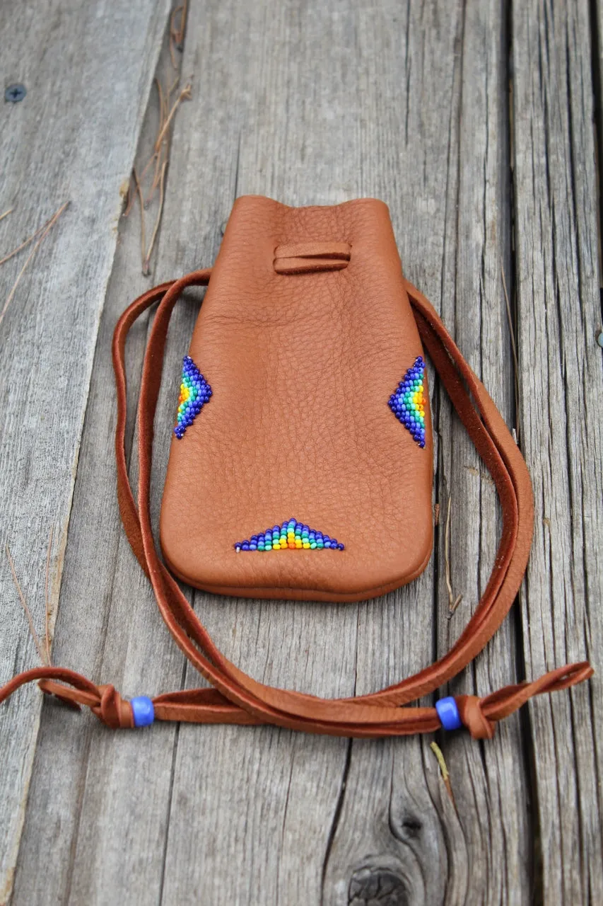 Large leather medicine bag, beaded buckskin bag