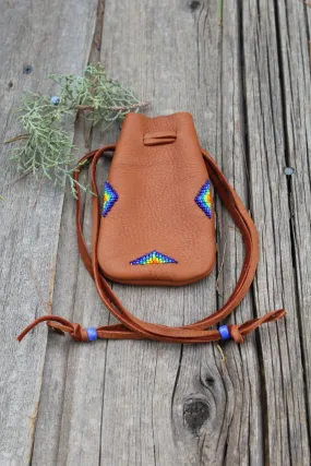 Large leather medicine bag, beaded buckskin bag