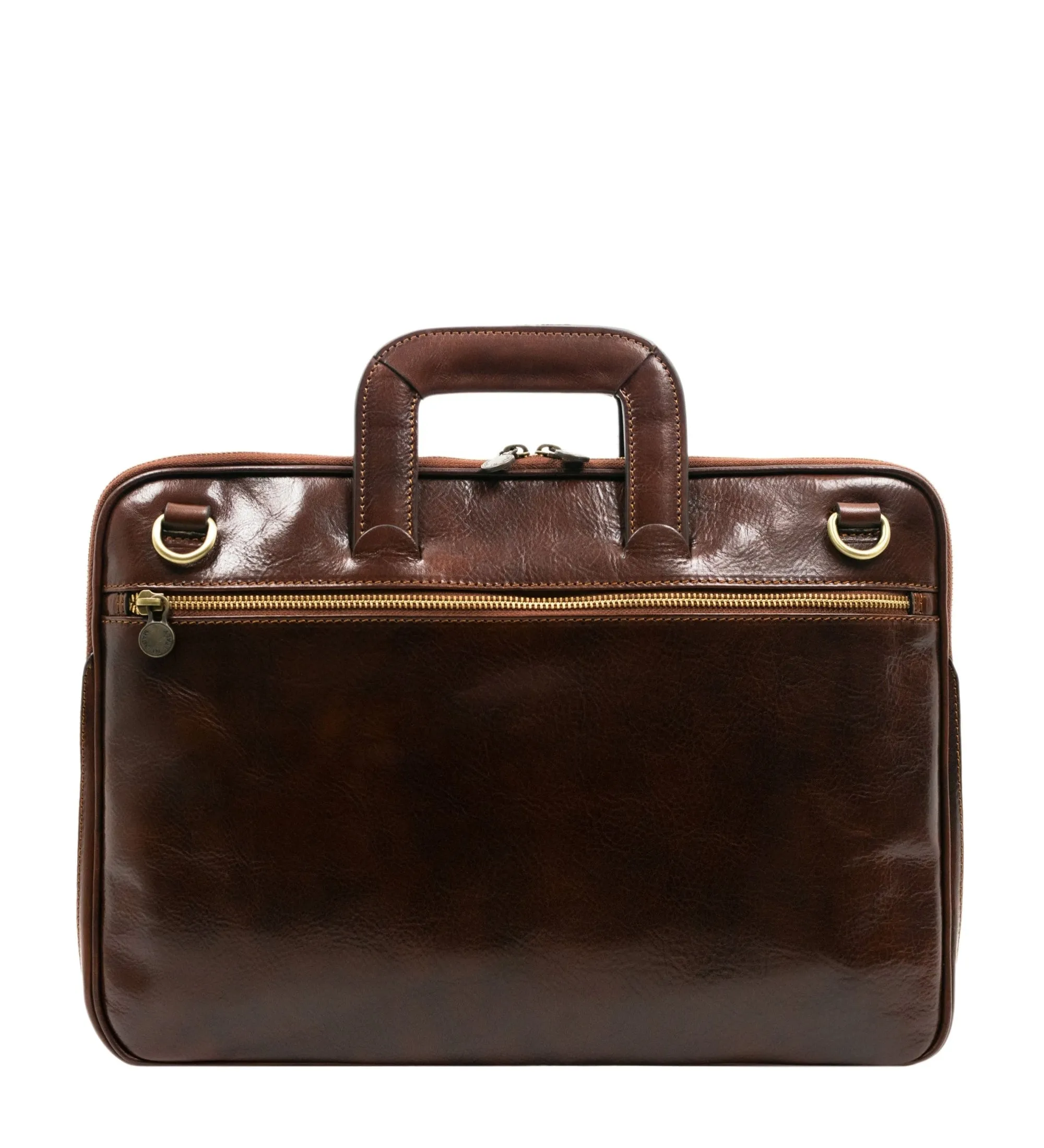 Leather Briefcase Laptop Bag - Brave New World