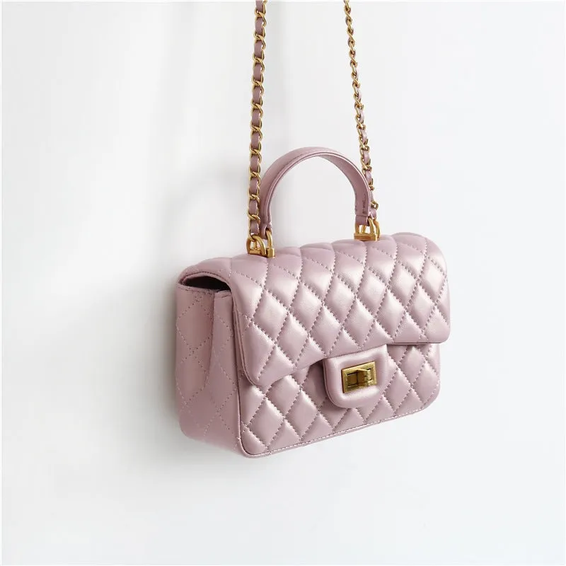 Leather Quilted Top Handle Bag