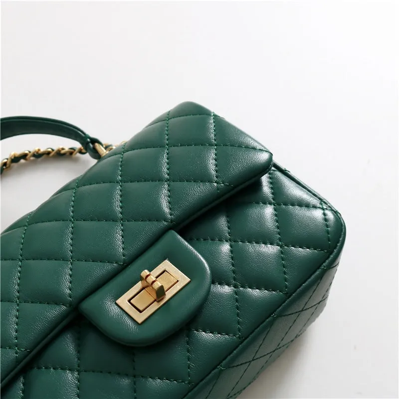 Leather Quilted Top Handle Bag