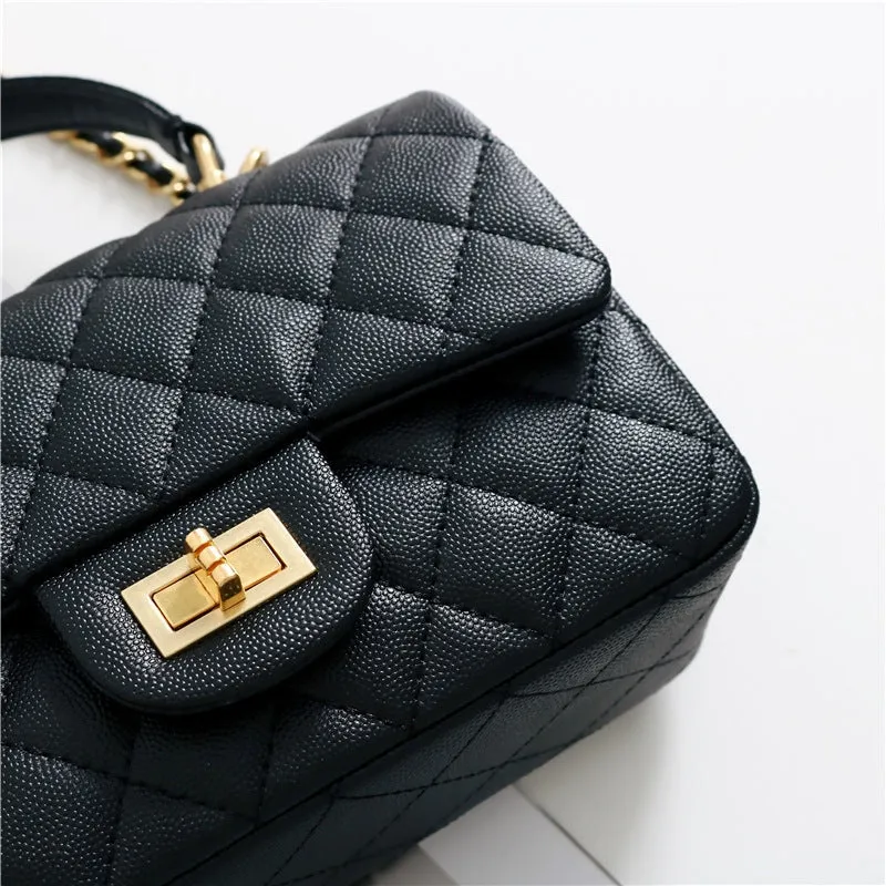 Leather Quilted Top Handle Bag