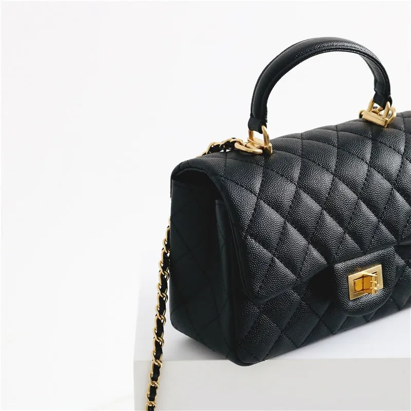 Leather Quilted Top Handle Bag