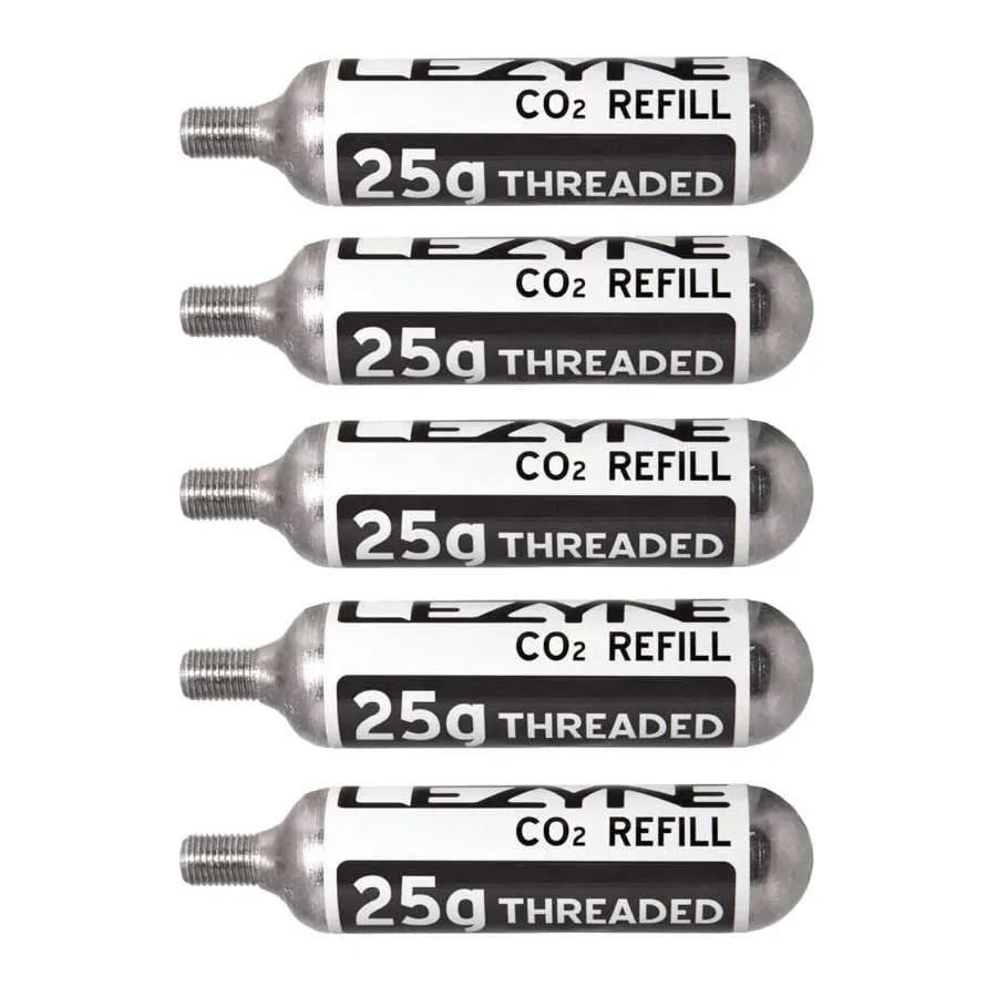 Lezyne Threaded 25g CO2 Refill Cartridge for Quick and Easy Road & Mountain Bike Tire Inflation, 5 Pack