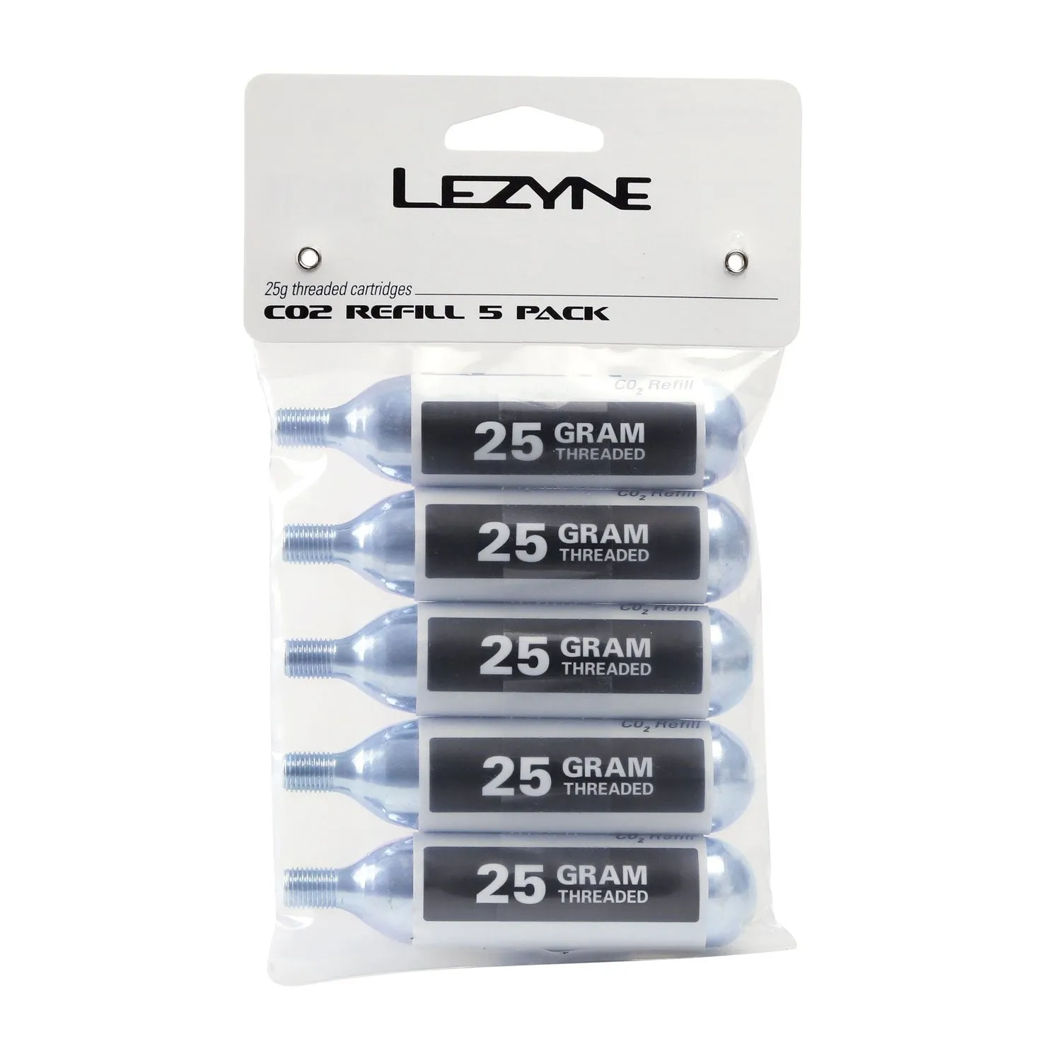 Lezyne Threaded 25g CO2 Refill Cartridge for Quick and Easy Road & Mountain Bike Tire Inflation, 5 Pack