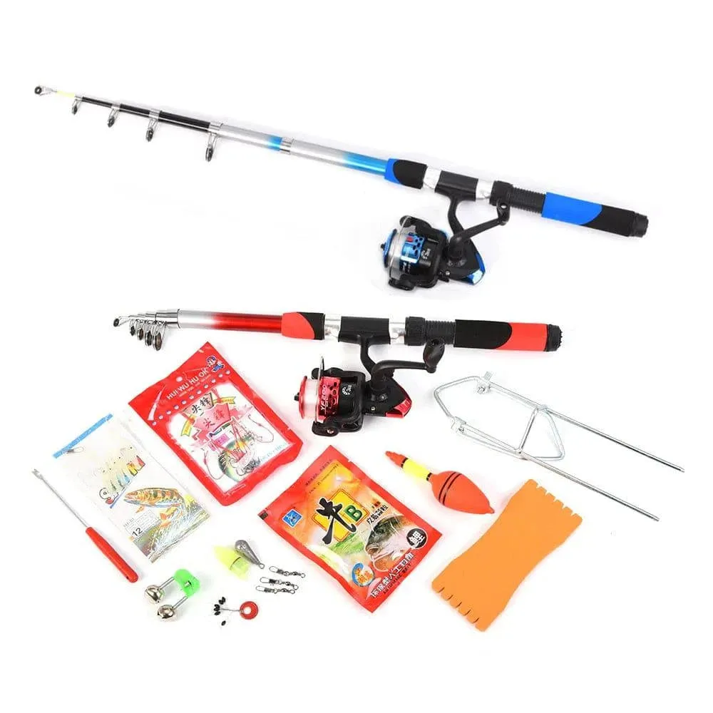 Lixada Fishing Rod Reel Combo Full Kit with 2pcs 2.1m Telescopic Fishing Rods 2pcs Spinning Reels Fishing Lures Hook Accessories