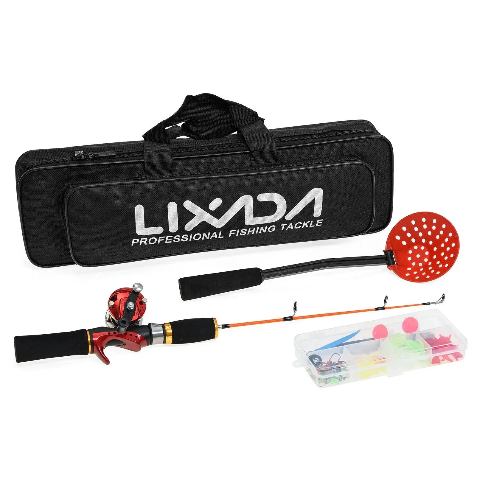 Lixada Ice Fishing Rod Reel Combo Complete Kit with Ice Skimmer Sc-oop and Carry Bag Lures Hooks Swivels Accessories