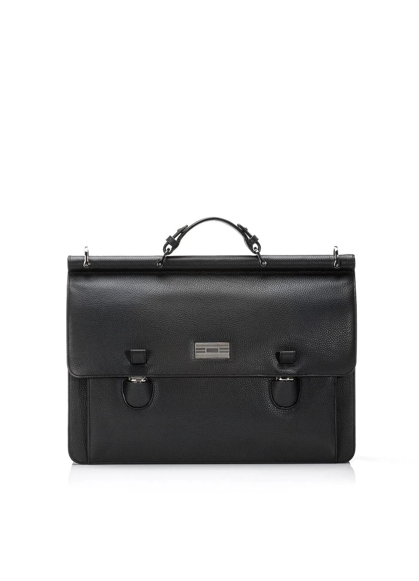 London Dowel-Top Attaché - Black Leather Briefcase