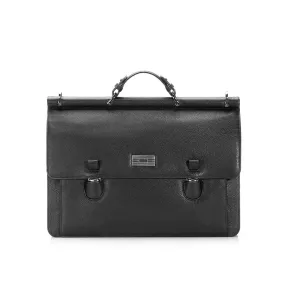 London Dowel-Top Attaché - Black Leather Briefcase