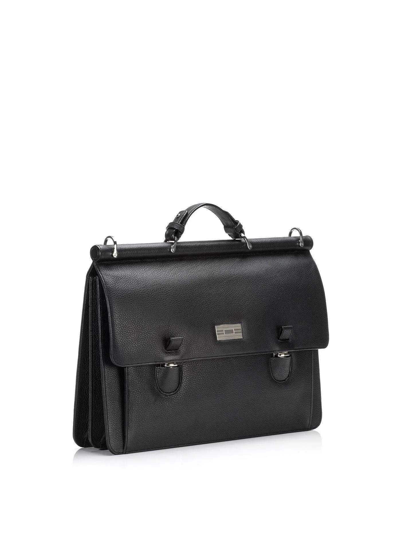 London Dowel-Top Attaché - Black Leather Briefcase