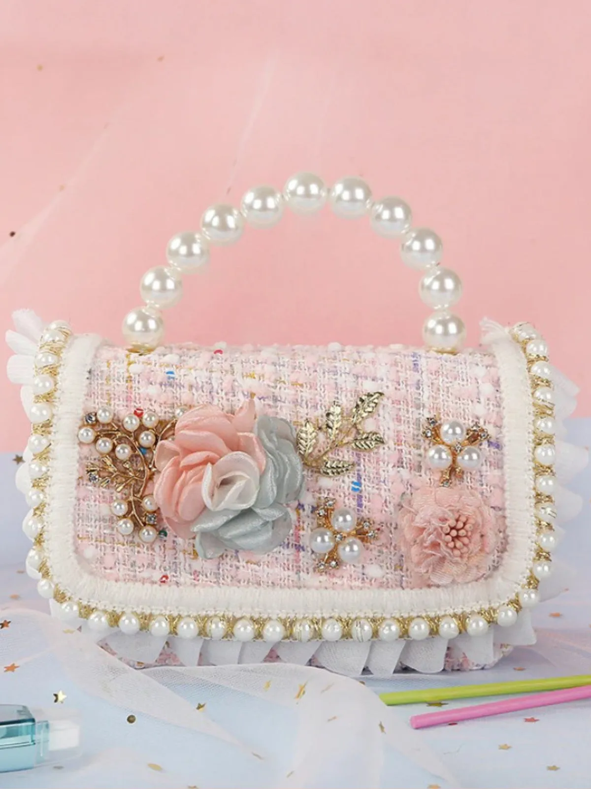 Lovable Little One Pearl-Embellished Tweed Bag