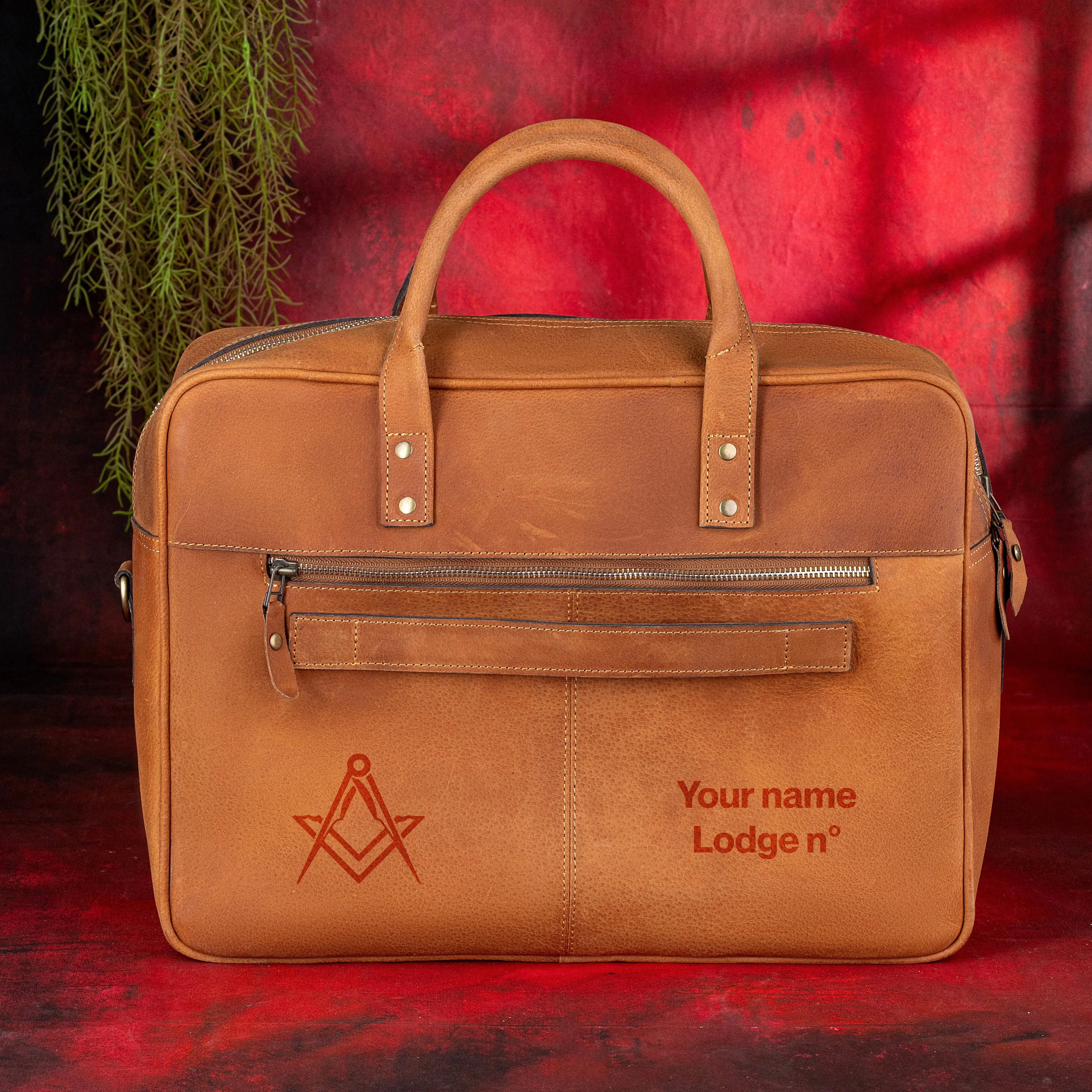 Master Mason Blue Lodge Briefcase - Brown Leather Crazy Horse finish