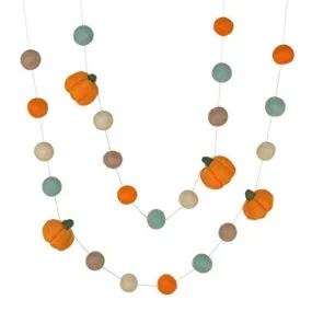 Matthew   Mae - Felt Pumpkin Garland- Orange Teal Tan- Fall Halloween