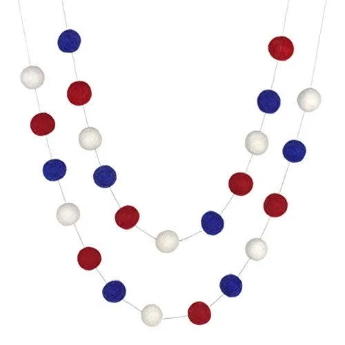 Matthew   Mae - Fourth July Garland- Red, Royal Blue White Felt Ball Garland