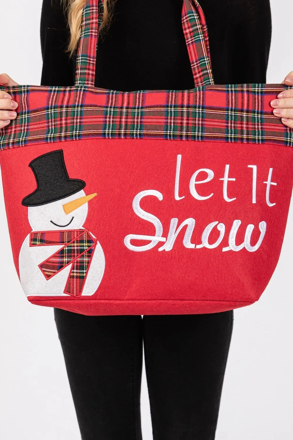 MB0262 Let it Snow Snowman Christmas Felt Tote Bag