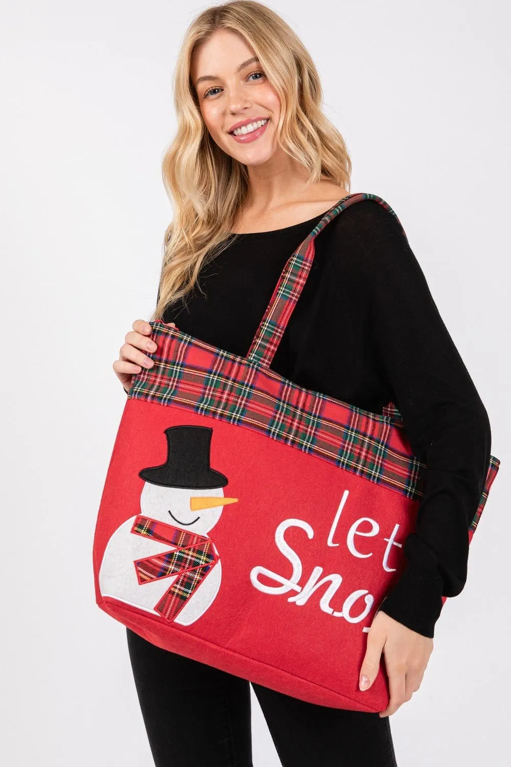 MB0262 Let it Snow Snowman Christmas Felt Tote Bag