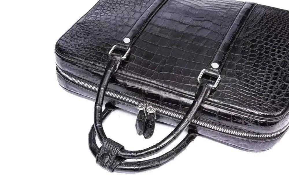 Men's Black Briefcase Genuine Crocodile Leather