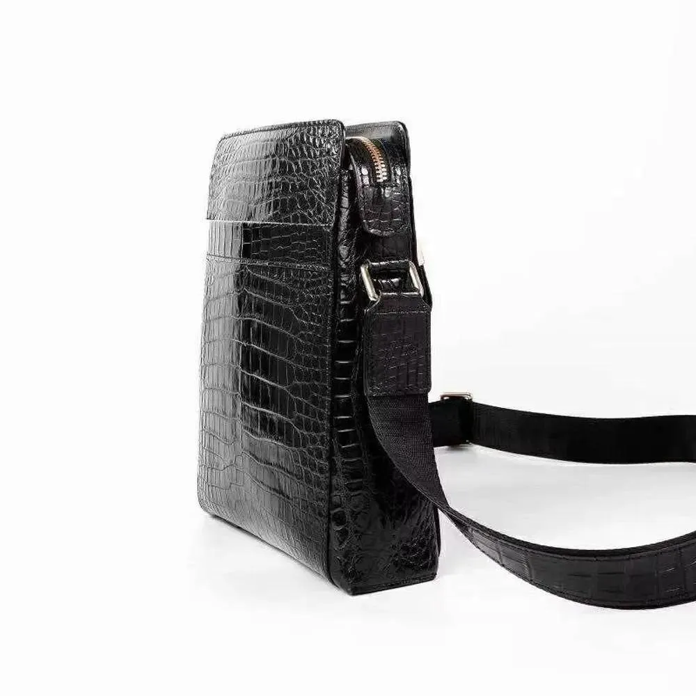 Mens Crocodile Belly Leather Messenger Cross Body Bag