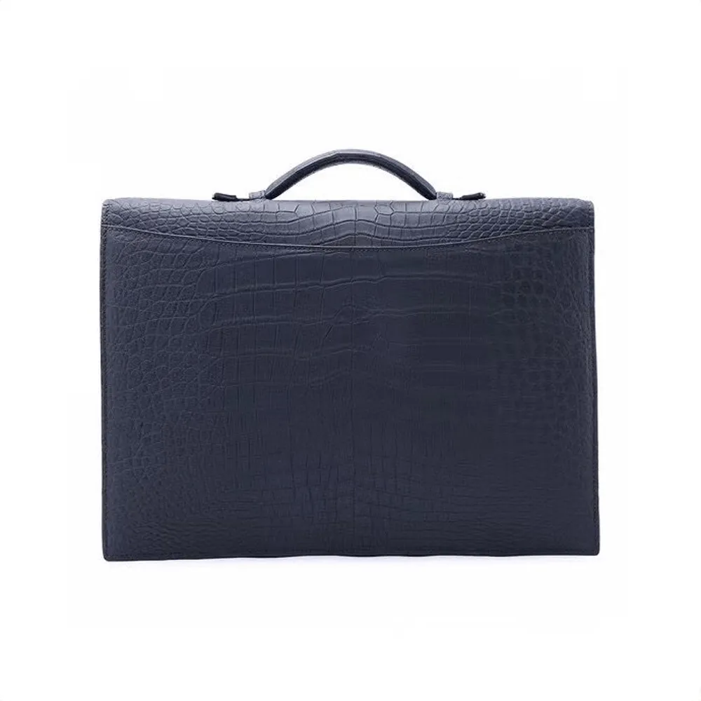 Mens Crocodile Leather Briefcase Dark Blue