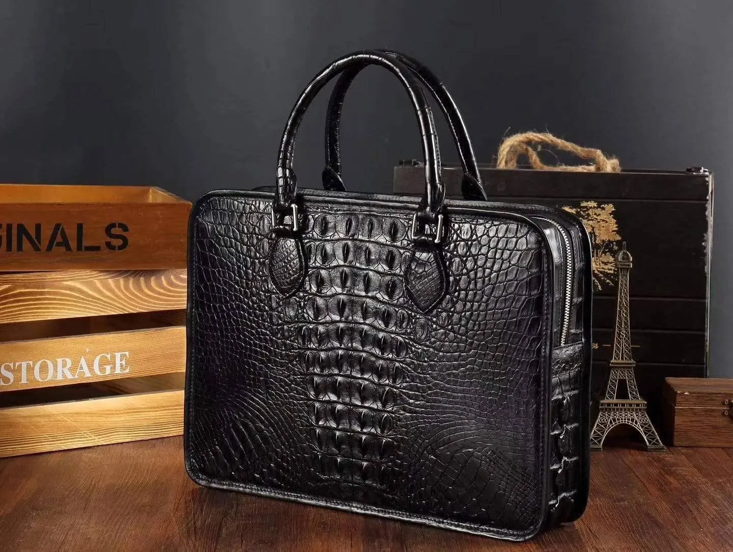 Men's Crocodile Leather Briefcase,Top Handle Bags