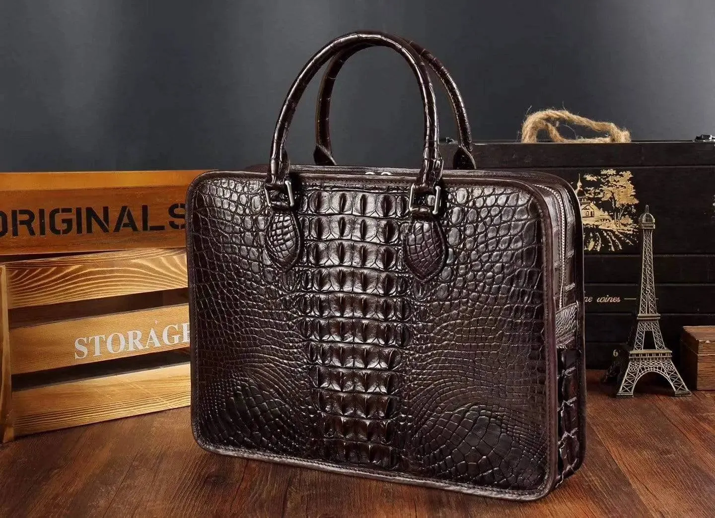 Men's Crocodile Leather Briefcase,Top Handle Bags