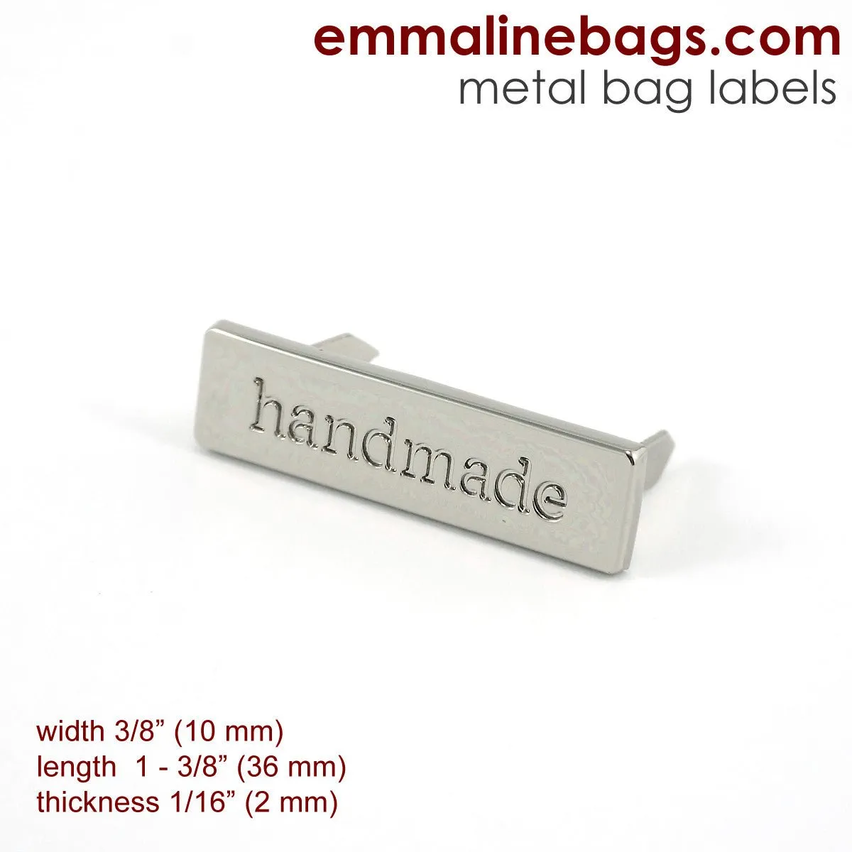 Metal Bag Label: "handmade"