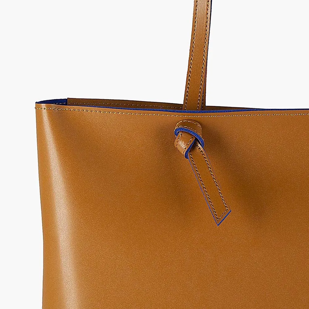 Milano Large Leather Shoulder Tote Bag - Cognac