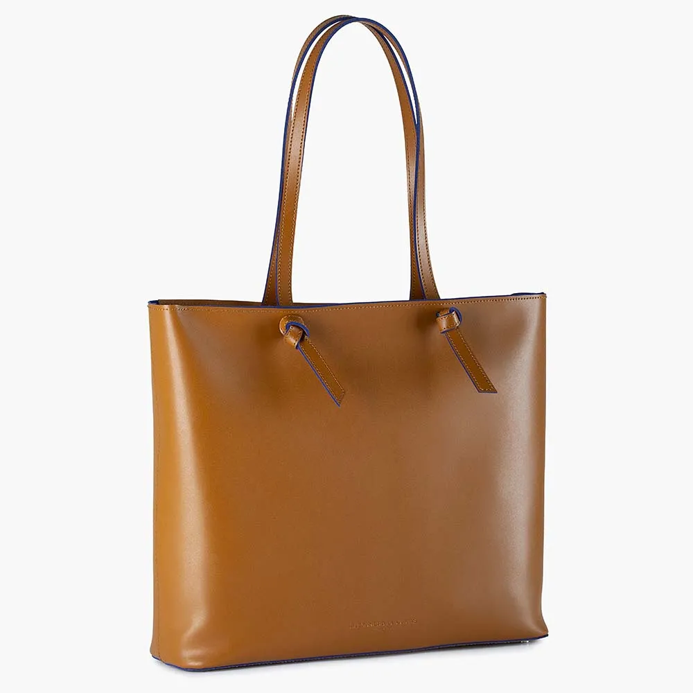 Milano Large Leather Shoulder Tote Bag - Cognac