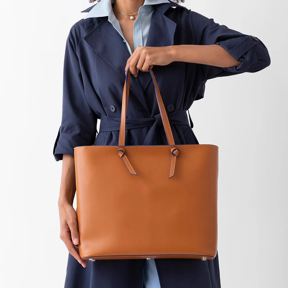 Milano Large Leather Shoulder Tote Bag - Cognac