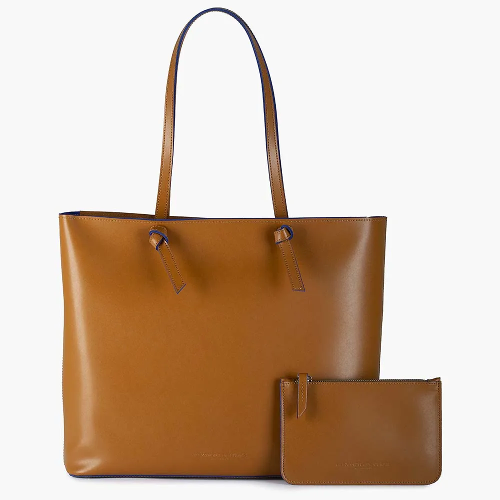 Milano Large Leather Shoulder Tote Bag - Cognac