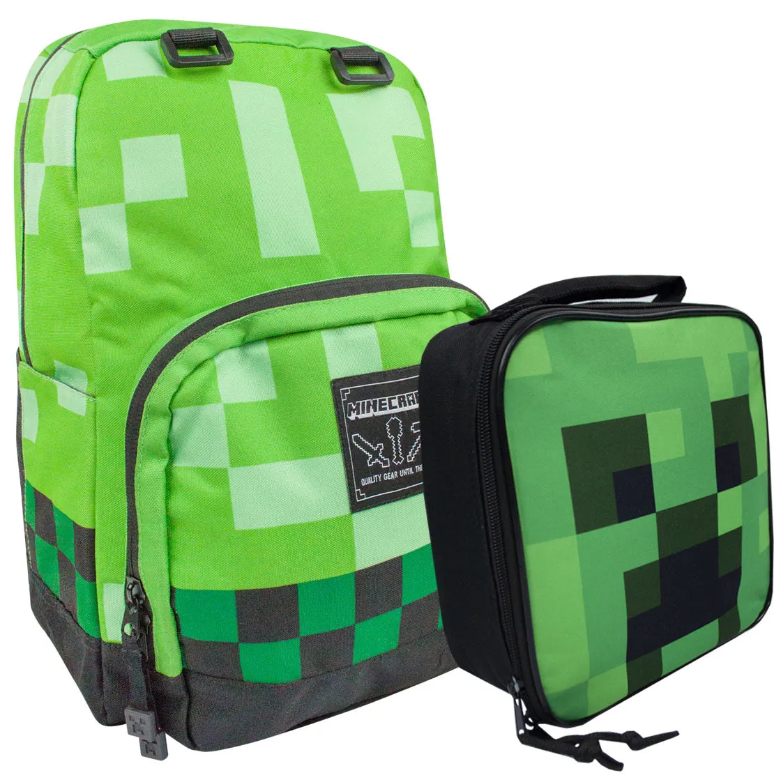 Minecraft Creeper Green Kids Backpack and Lunch Box School Set